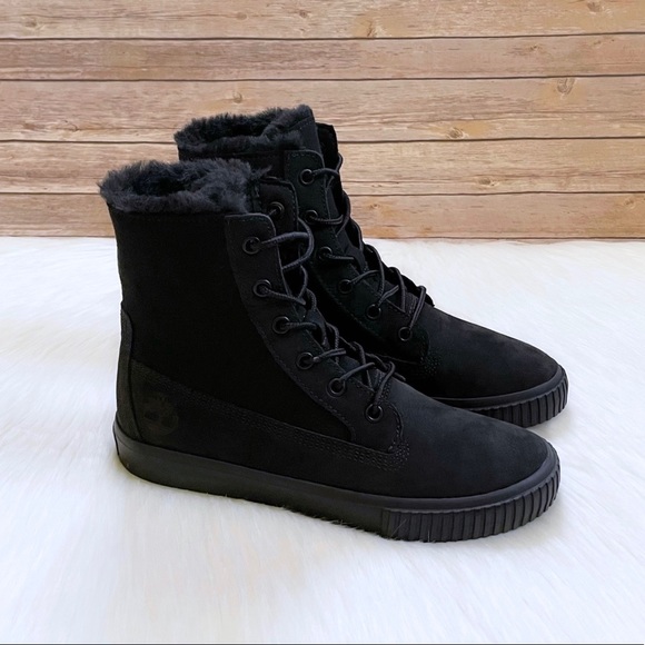 Timberland Skyla Bay Fleece Fold Down Black Sneaker Boots - Picture 2 of 8